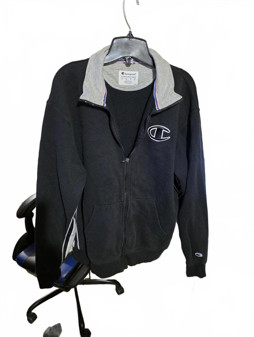 Champion Men's Full-Zip Black Jacket with Grey Collar Size Large L